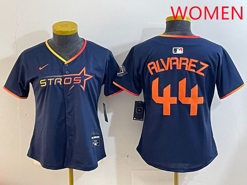 Women Houston Astros 44 Alvarez Drak Blue Three generations Joint Name 2025 Nike MLB Jersey style 410